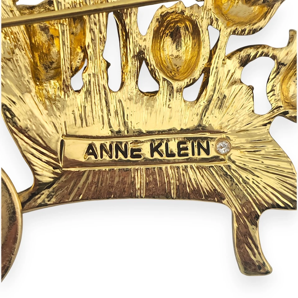 Broche broche carretilla carro flores estrás vintage Anne Klein esmalte púrpura Foto 4 de 4