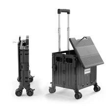 Viviendo 65L Foldable Shopping Trolley, Collapsible Cart w/360° Wheels