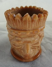 Joe St Clair Chocolate Slag Glass Indian Head Toothpick Holder