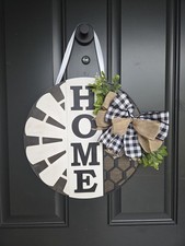 Farmhouse HOME Door Hanger 15   Round Wood Welcome Sign  Front Door Decor