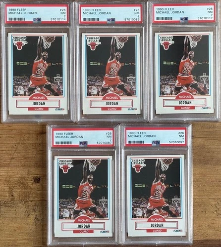 (5) 1990 Fleer #26 Michael Jordan PSA 7 Near Mint Chicago Bulls HOF GOAT NM