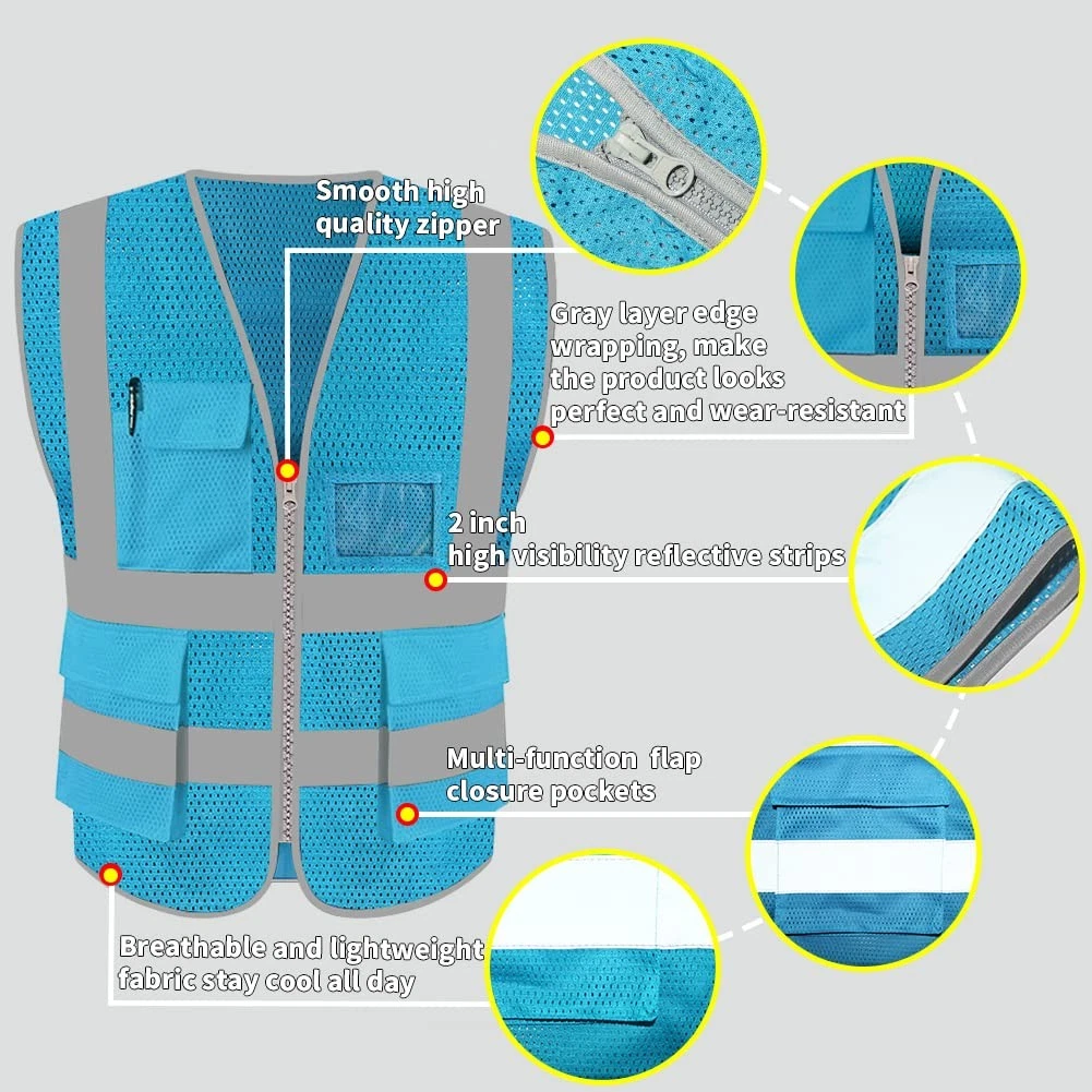 HYCOPROT High Visibility Mesh Safety Reflective Vest with Pockets and Zipper,... - product detail image 3