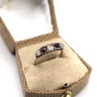 K2.1 Vintage 925 Silver Victorian Style Faux Garnet Opal Five-stone Ring Size N