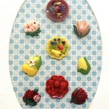 Collector's Card Vintage Fruit Salad Flower Realistic Buttons Kiddie Plastic