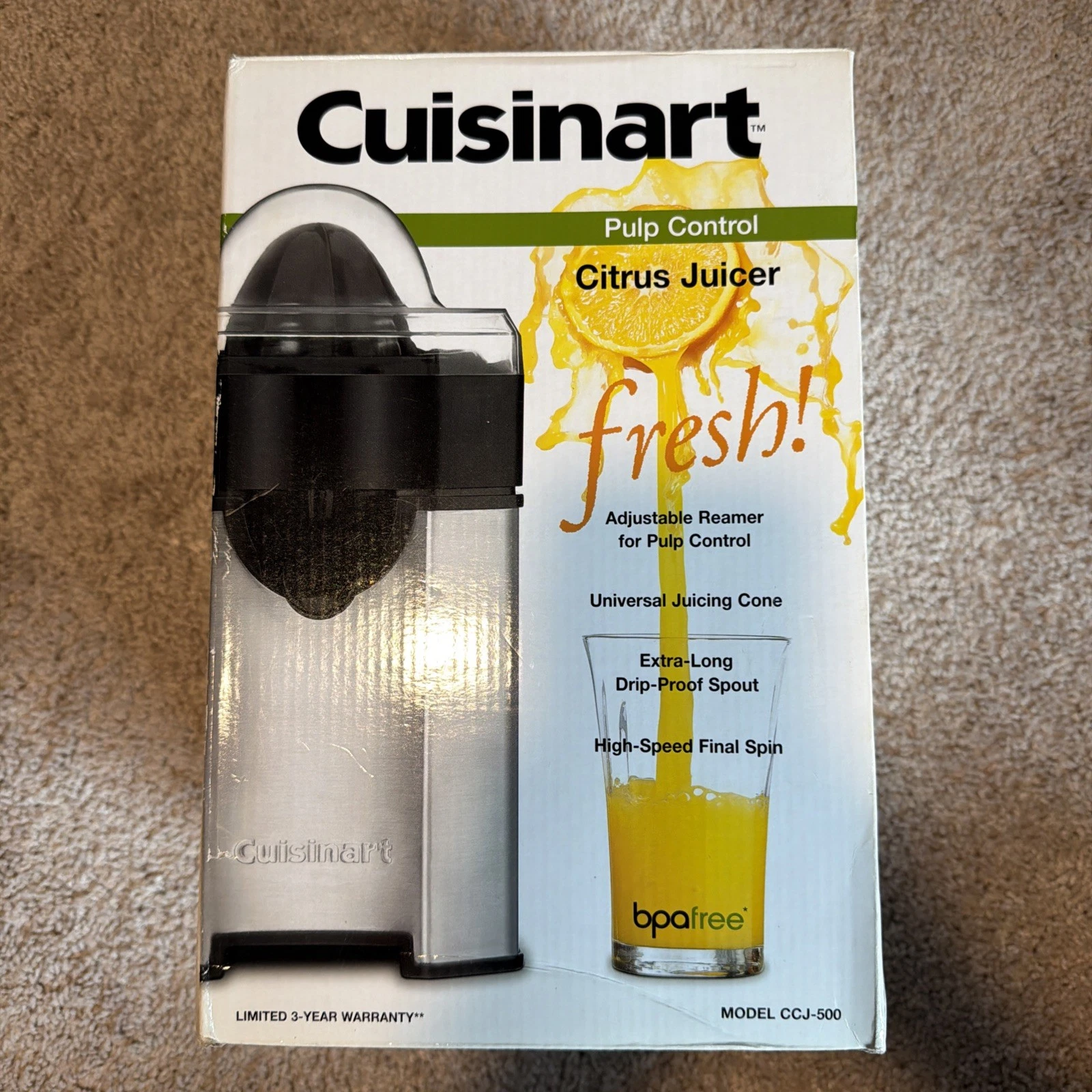Cuisanart CCJ-500 Citrus Juicer Brushed Stainless Steel (w/ Pulp Control) - NEW!