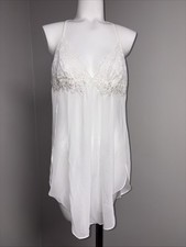 Linea Donatella Juliet Lace-Trimmed Chiffon Chemise Lingerie Nightgown Ivory S