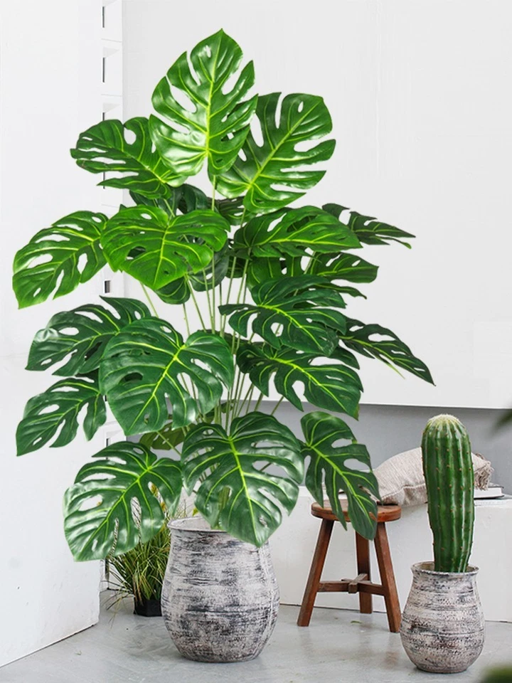 70-100cm Artificial Monstera Tree Fake Palm Plants Plastic Turtle Leafs Tropical - Image 3 of 4