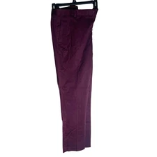 Perry Ellis Mens burgundy Extra Slim Fit Flat Solid Trousers Dress Pants
