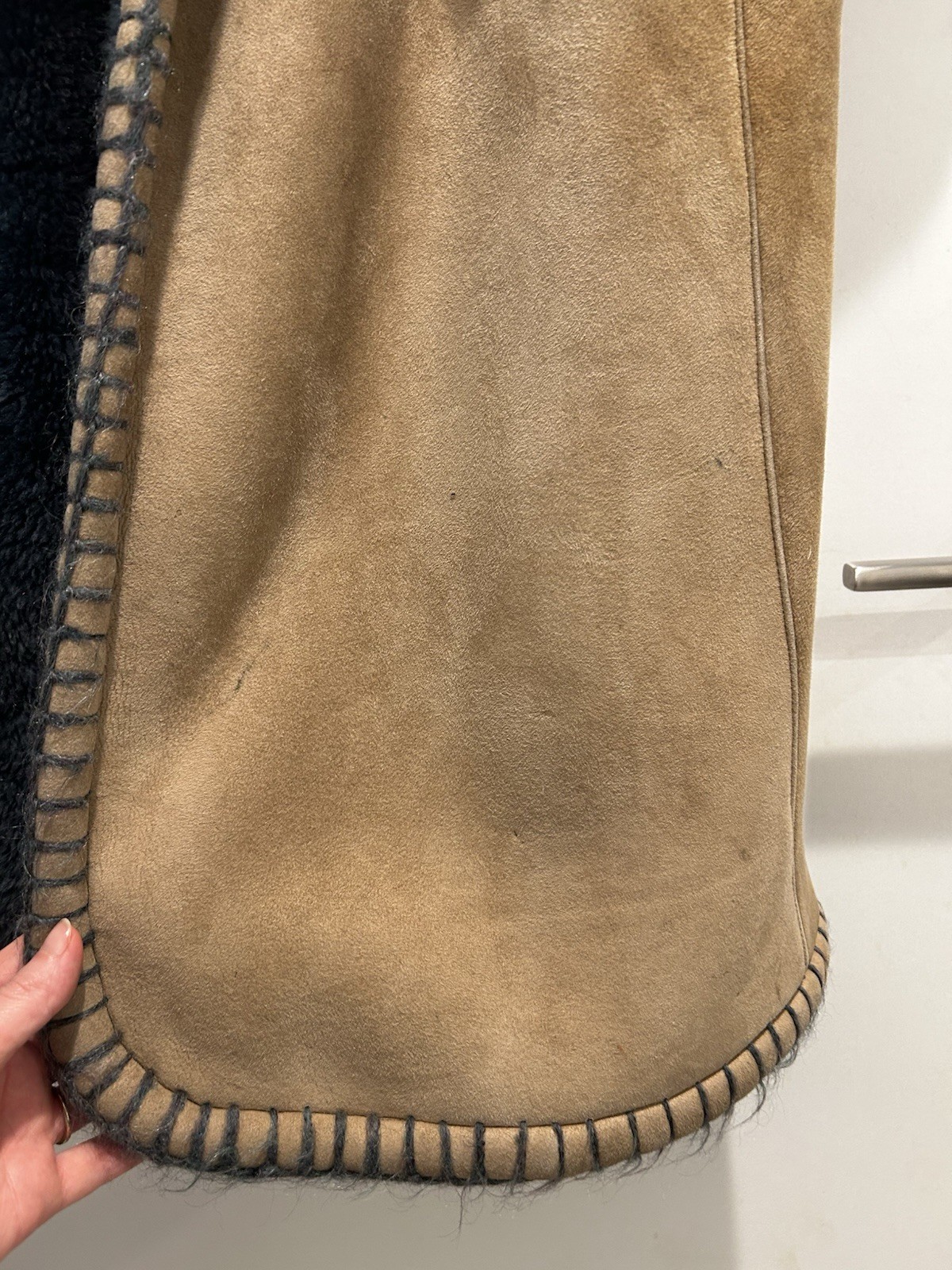 Fendi for Neiman Marcus Merino Lined Coat Tan/Teal Women's M-L image 9
