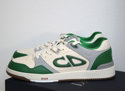 sz 10 / 43 DIOR B57 Dribble White & Green Logo Lace up Low Top