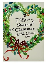 Christmas Card For Partner Love Heart Wreath Metallic Foil Hallmark Card NEW