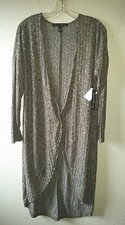 New W/Tag Sz M FRENCH LAUNDRY Haaci Drape Open Front Cardigan Sweater Long Back 