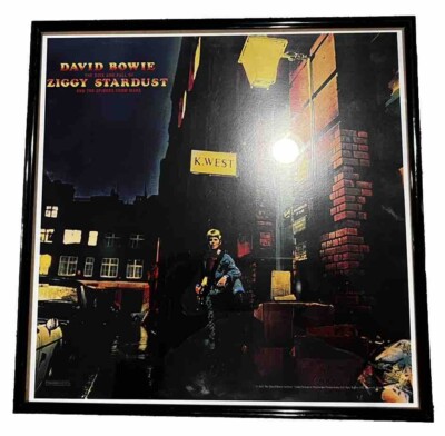 DAVID BOWIE Ziggy Stardust Rock METAL PLEXI FRAMED 12  Album Flat POSTER *No LP*