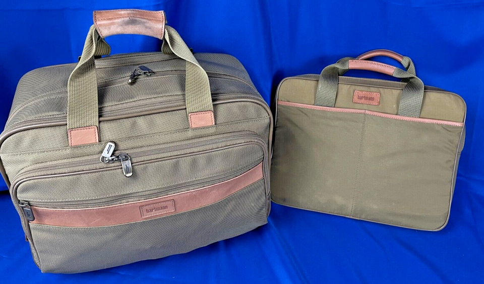Hartmann Nylon & Leather 2 Wheeled Carry On Luggage with Laptop Bag ...