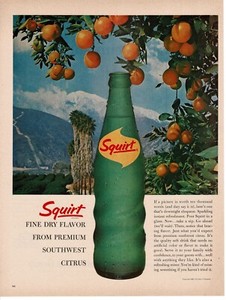 1963 SQUIRT Soda orange grove mountains Vintage Print Ad