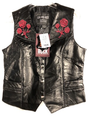 Live Ride Rock Buffalo Leather Motorcycle Vest Size S  NWT $79 Rose Free Ship