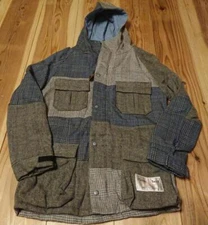 Harris Tweed Crazy Pattern Hoodie Blouson Jacket men Size L Plaid Multicolor JPN