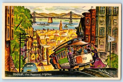 Ted Lewy Signed Postcard Nobhill Atop Cable Car San Francisco California CA 1954