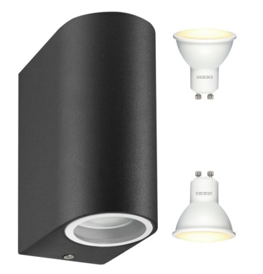 8w LED Up / Down Double Wall Light GU10 IP44 Outdoor Black Body Light ...
