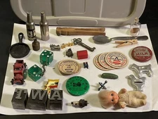 Kids Junk Drawer Misc Lot Heinz TWA Printer Blocks Mattel Baby Trinkets Lighters