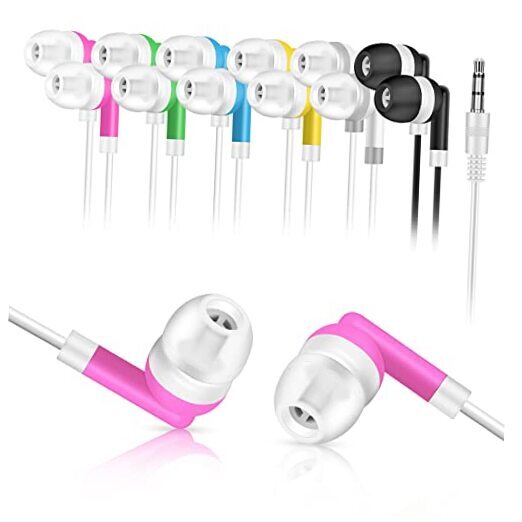 Kids Bulk Earbuds Headphones 50 Pack Multi Colored, Individually Bagged,