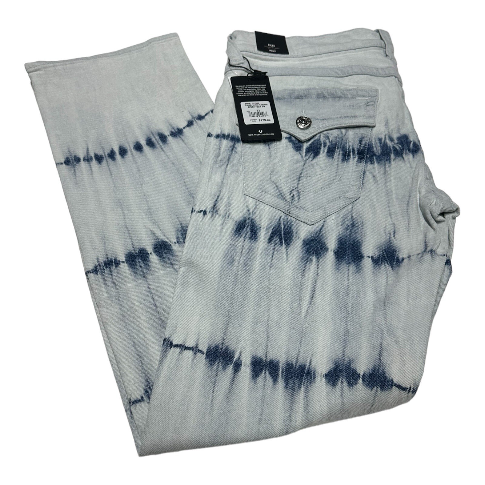 NWT Men's True Religion Ricky Relaxed Straight Dyed Flap Denim Jeans Size 32x32