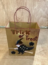 Metal Witch Trick Or Treat Bag Candle Holder 6 X 5 X 3 Inches 