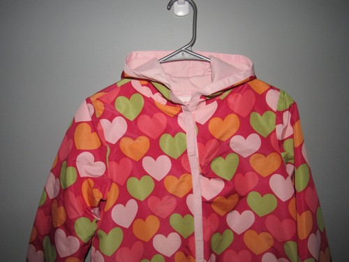 GYMBOREE Girls Large 10 12 Hooded Rain Jacket Coat Heart Design Excellent Lined - Picture 2 of 4