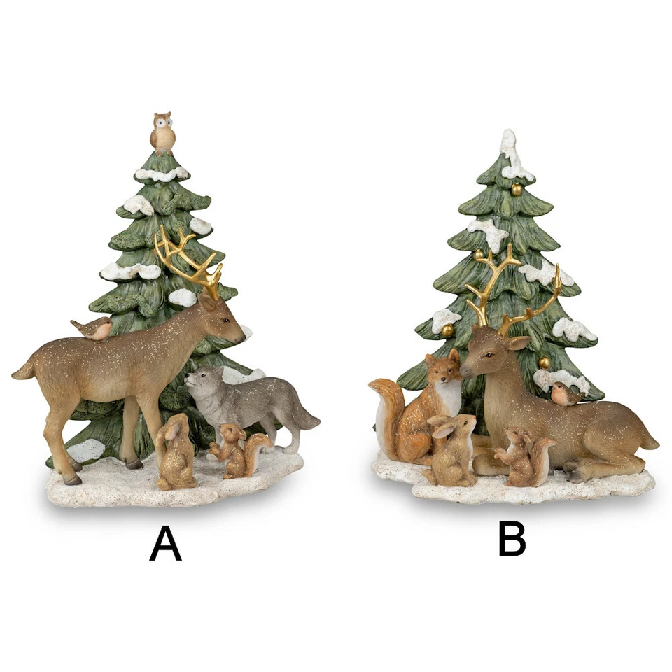 Tiergruppe am Tannenbaum Hirsch Eule Dekofigur Weihnachtsdeko 736918 formano