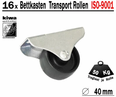 Kastenrolle Tischrolle Möbelrollen 16x Ø 40mm Kunststoff Schw. BS-Rollen Germany