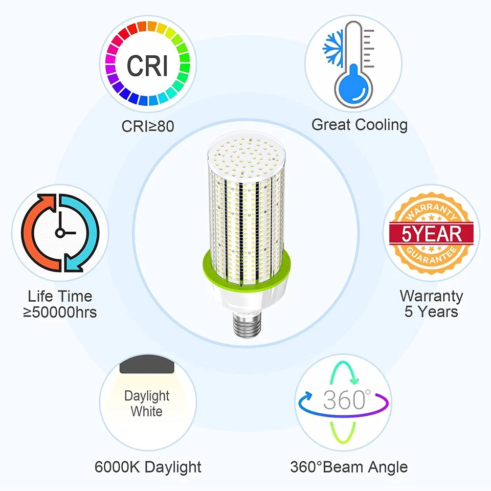 LED Corn Light Bulb E39 Mogul Base 120W 277-480V Warehouse  Street Garage Lights - Image 4 of 4