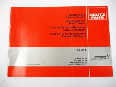 Deutz Fahr BS 345 Bale Slingshot Spare Parts List 1980 Spare Parts List