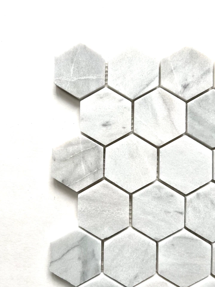 Carrara White 2" Hexagon Honed Marble Mosaic Wall Floor Tile Backsplash Bath - Image 2 of 4