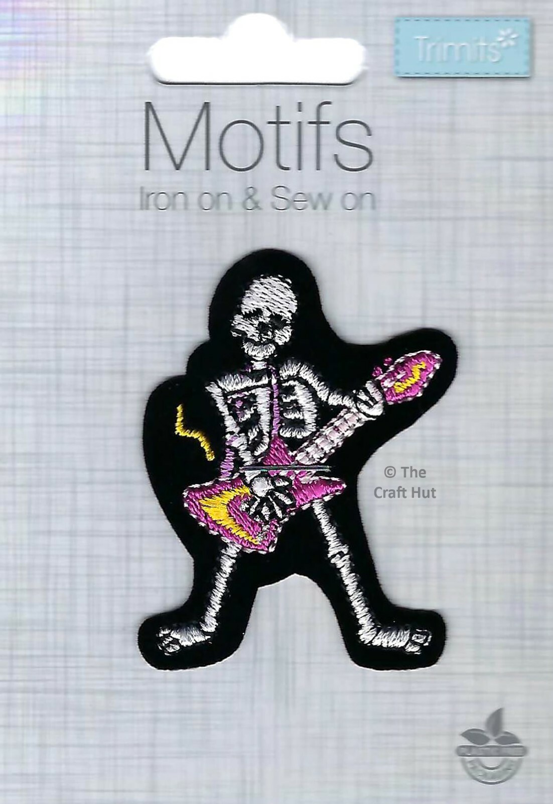 Sew or Iron On Motif Patch Badge Trimits Rocker Skeleton 4cm x 6cm CFM1\020 New