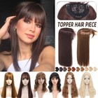 Full Head Topper Clip In Hair Extensions Toupee Hairpiece with Bangs Silk Top US