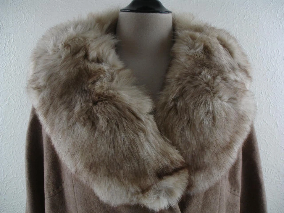 Abrigo largo de piel de zorro de doble botonadura 100 % cachemir marrón L de colección años 60 para mujer Foto 2 de 4