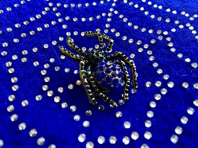 Vintage 50s Inspired Spiderweb Beret BLUE Rhinestone Spider  display picture 2