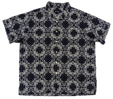 Cremieux Paisley Shirt Mens XL Short Sleeve Button Up Navy Blue Hawaiian EUC