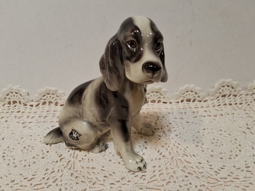 1960s Dog Figurine Springer Spaniel GOLDEN CROWN E&R Austria Porcelain 1950s