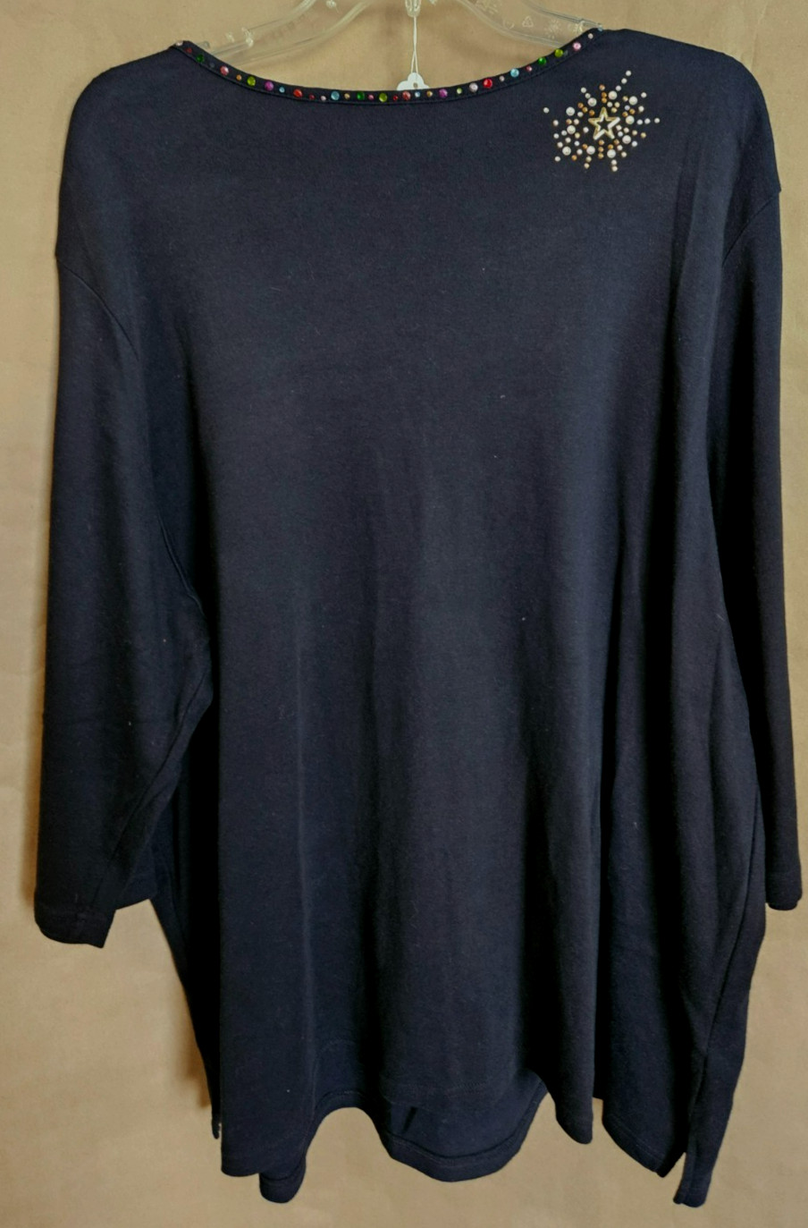 QUACKER FACTORY WOMENS PULLOVER TOP BLACK WITH ANGEL RHINESTONES SIZE 3X #4763