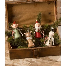 Set of 4 Bethany Lowe Little Santa Reindeer Elf Snowman Christmas Ornaments New