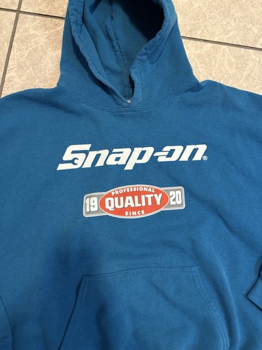 Snap On Tools 90's Blue Pullover Hoodie Sweatshirt Size Large - Picture 6 of 12