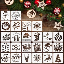 24 Pcs Small Christmas Stencils 3x3 Inch for Painting on Wood Slice,DIY Chris...