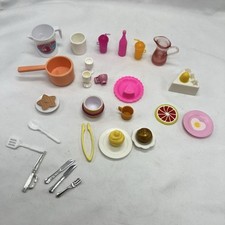 Huge Lot Barbie / Doll Food Bundle Dishes Cupcakes Drinks Kitchen Accessories G1