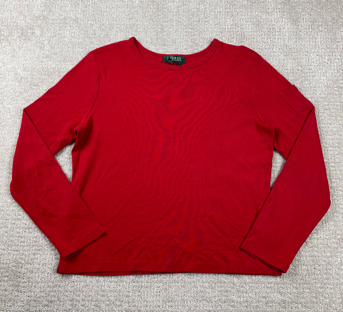 Vintage Lauren Ralph Lauren Sweater Womens Red Ribbed Knit Cotton Boat Neck 90s
