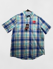CHAPS Ultimate Temp Control Short Sleeve  Dress Shirt  LARGE BLUE PLAID NEW!!!!