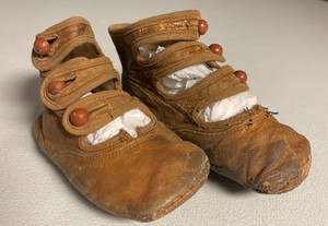 Antique Victorian Baby Childs Doll Leather Button Up Boot Shoes