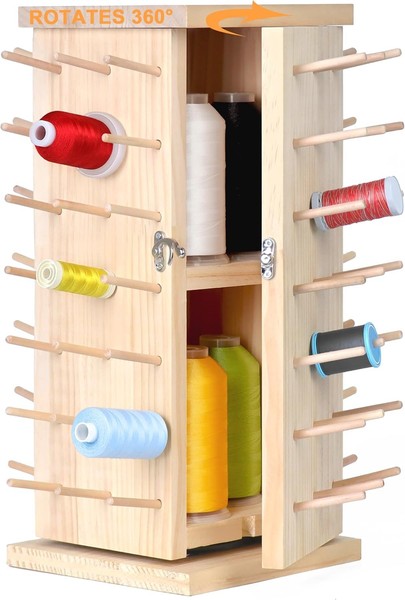 Holz Fadenhalter 360 Drehbar Spulen Organizer Mit AufbewahrungsfäChern-image