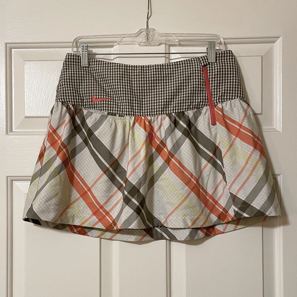Falda de golf Nike Golf Sport Dri-fit a cuadros amarilla, naranja, gris y blanca talla 6 Foto 2 de 4