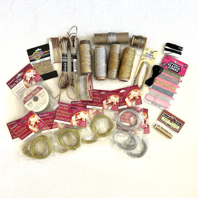 Lot of Metallic Thread Cord Trim Bow Wire Bulk New & Used Gold Silver Crafts